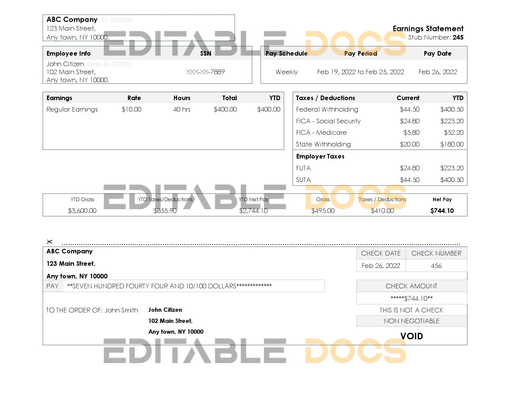 USA New York earnings statement Word and PDF template
