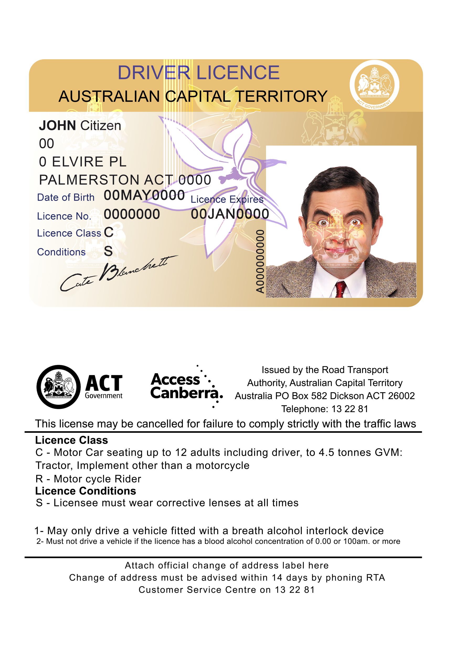 Fake Australia Capital state Driver License Template | PSD Layer-Based