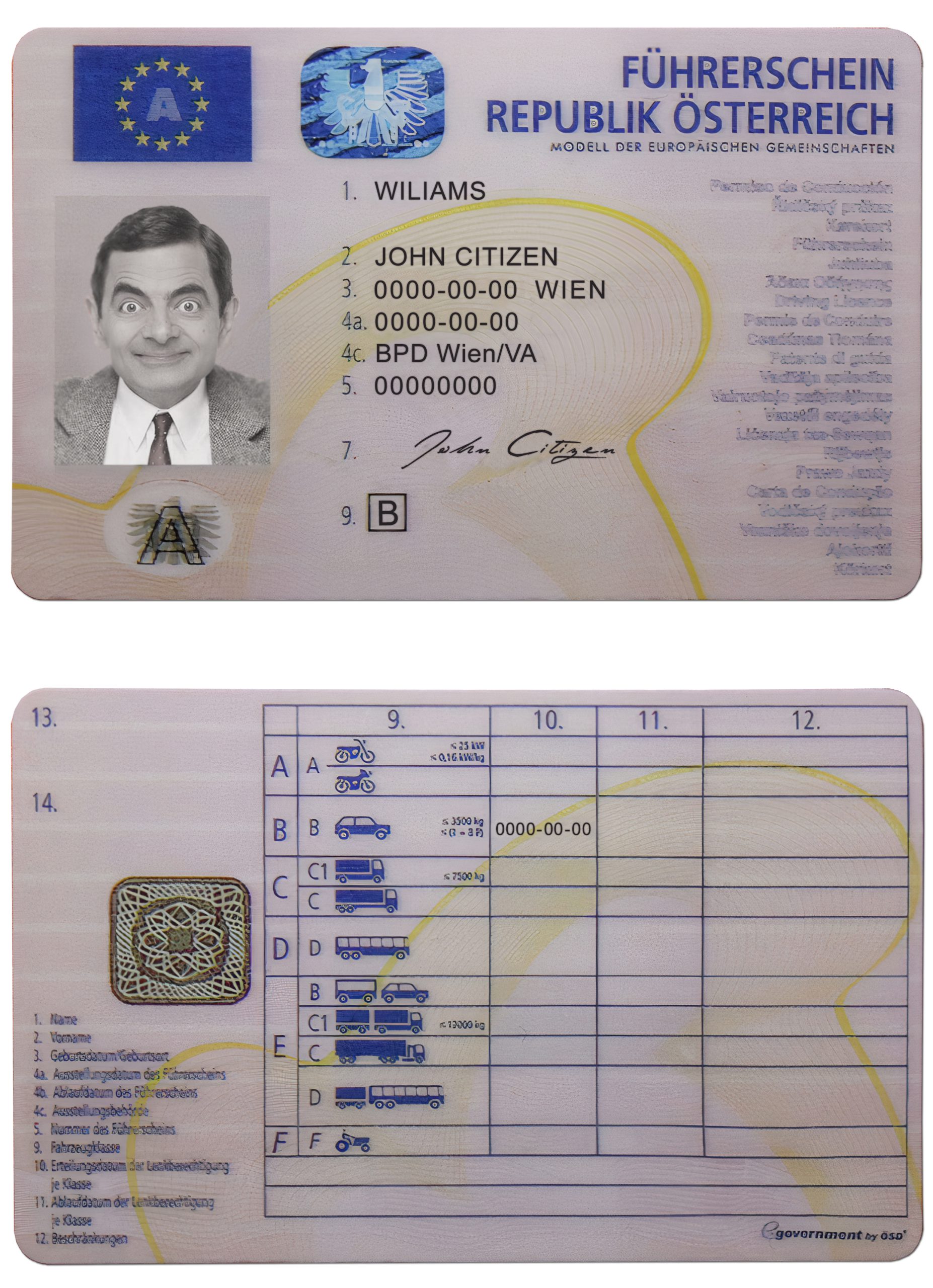 Fake Austria Driver License Template | PSD Layer-Based