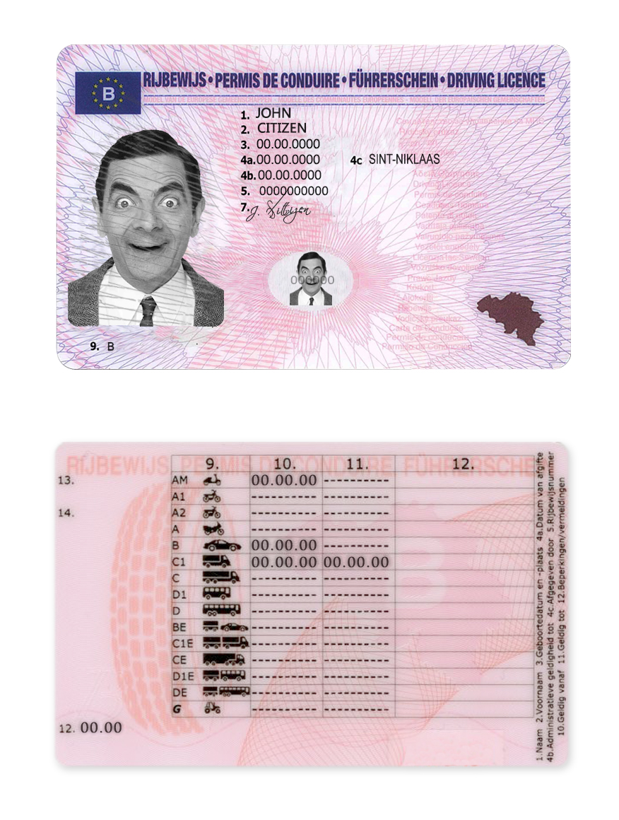 Fake Belgium Driver License Template | PSD Layer-Based