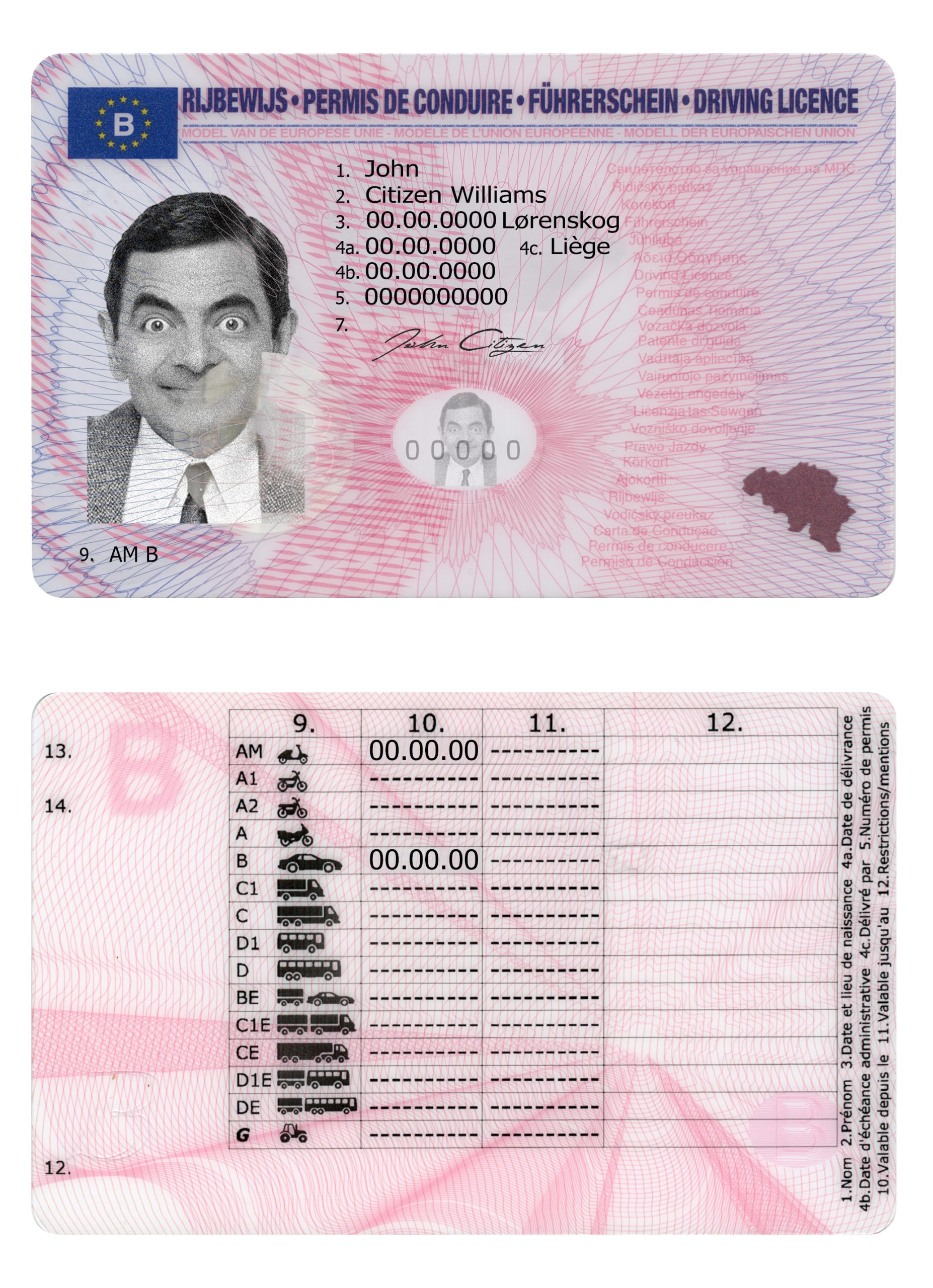 Fake Belgium Driver License Template (version 2) | PSD Layer-Based