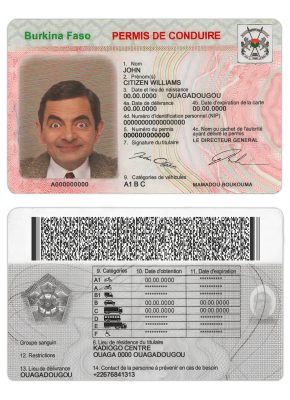 Fake Burkina Faso Driver License Template
