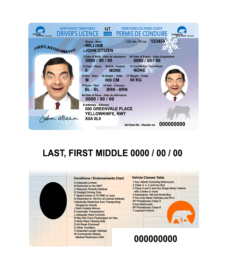 Fake Canada Northwest Territories Driver License Template | PSD Layer-Based