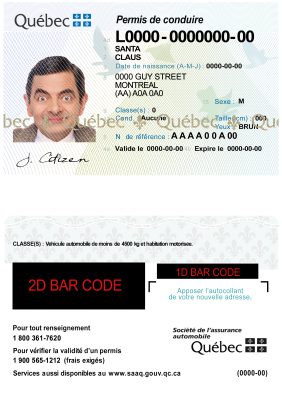 Fake Canada Quebec Driver License Template