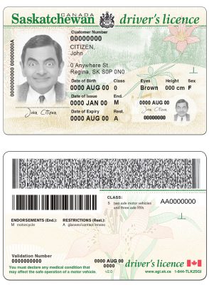 Fake Canada province Saskatchewan Driver License Template