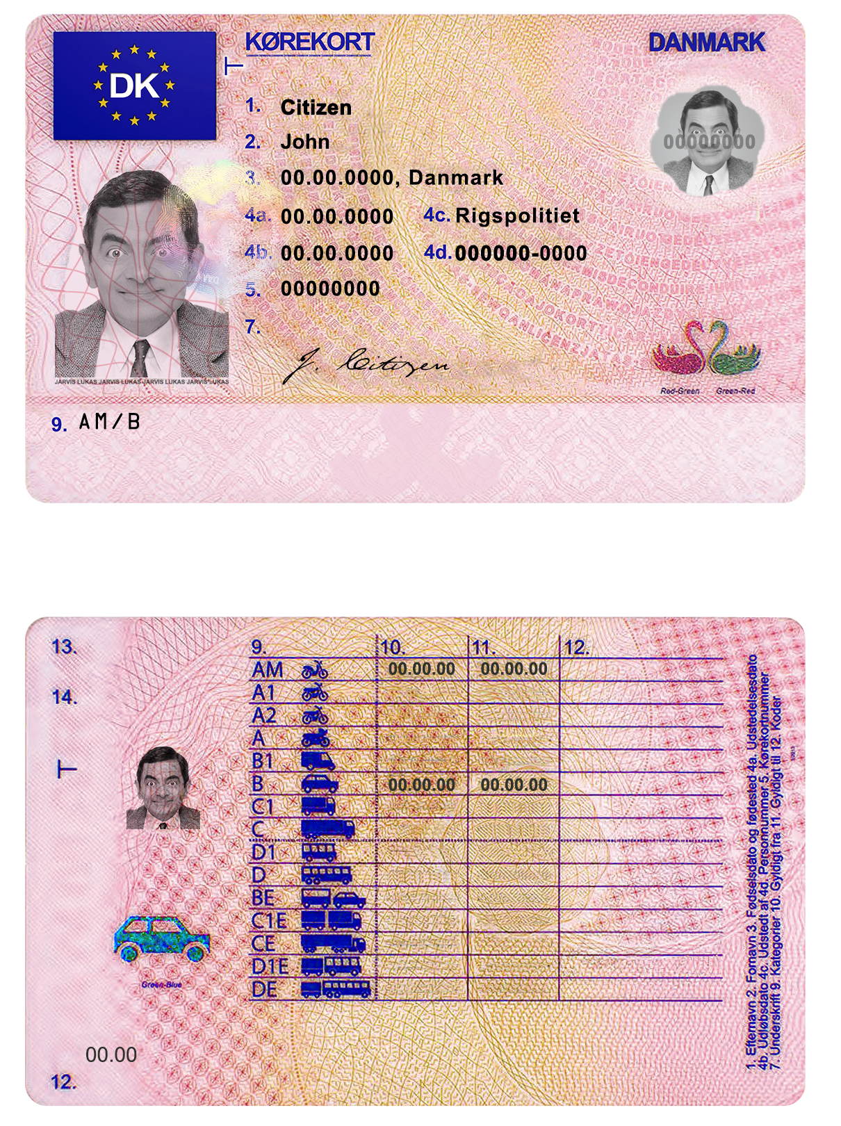 Fake Denmark Driver License Template | PSD Layer-Based