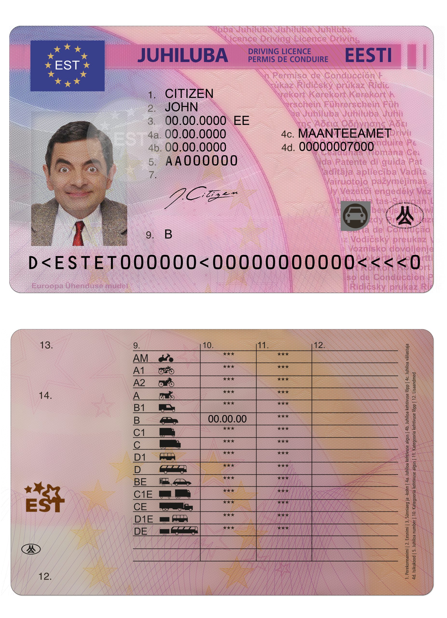 Fake Estonia Driver License Template | PSD Layer-Based