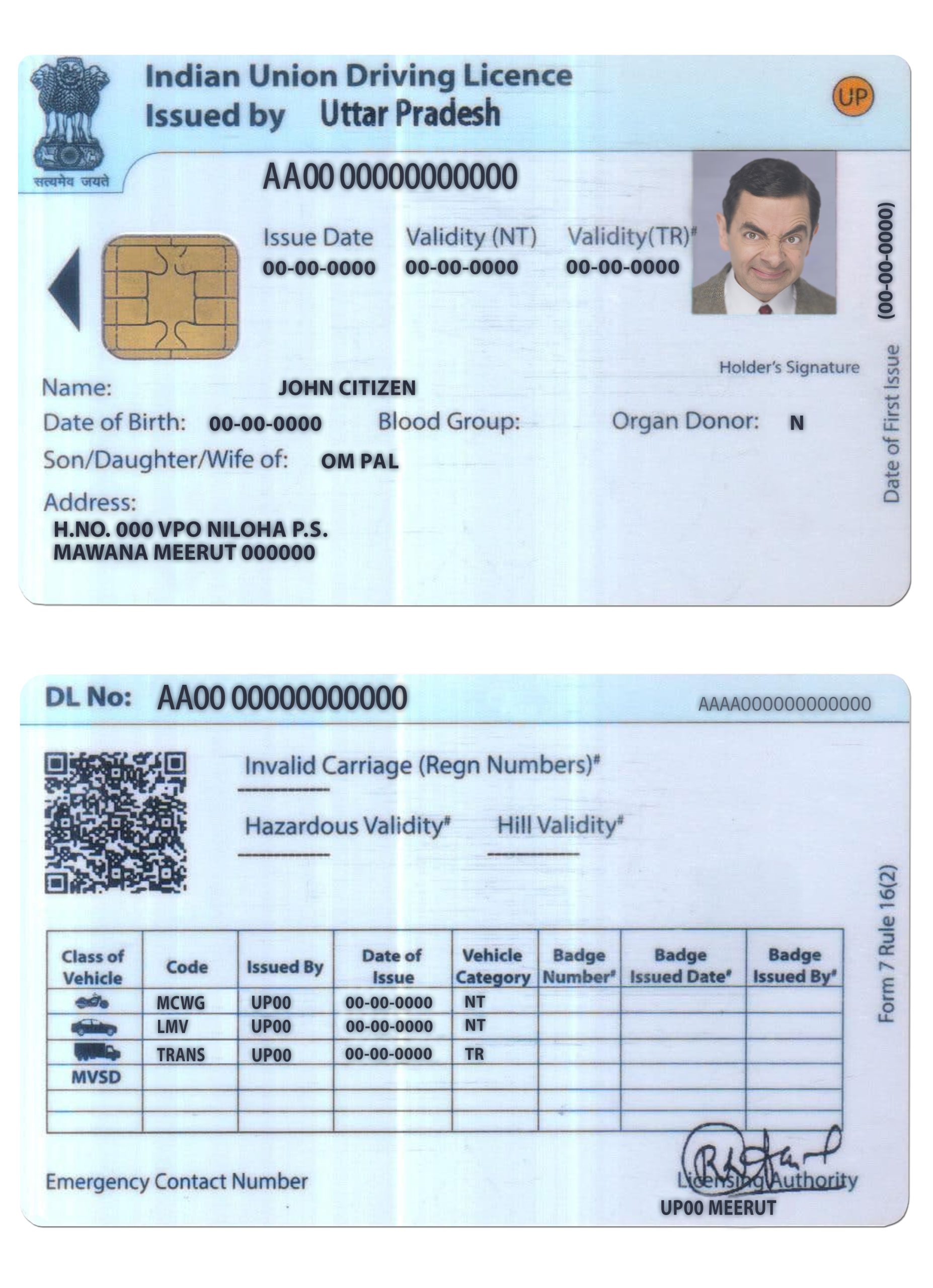 Fake India Union Driver License Template | PSD Layer-Based