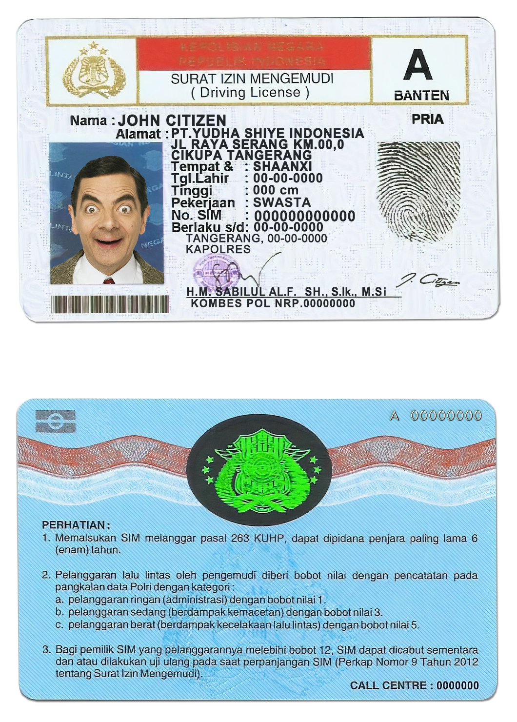 Fake Indonesia Driver License Template | PSD Layer-Based