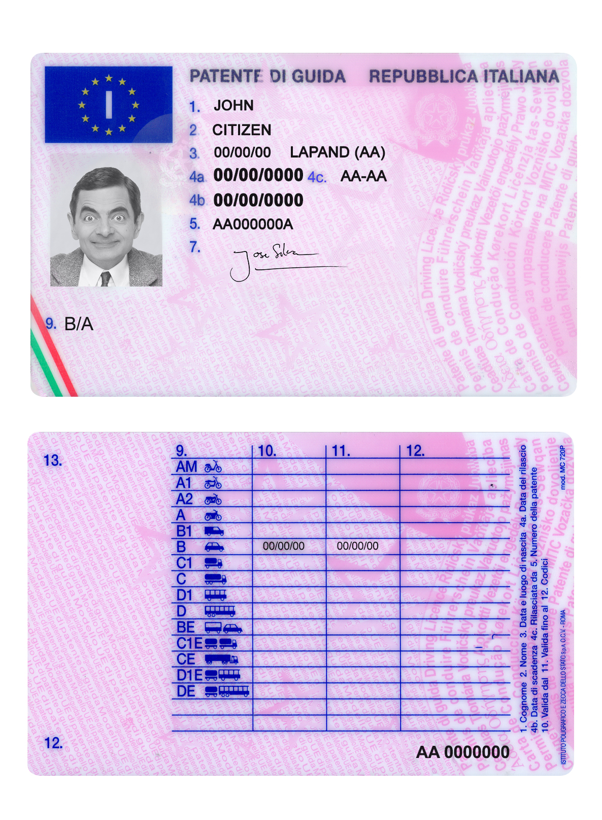 Fake Italy Driver License Template | PSD Layer-Based