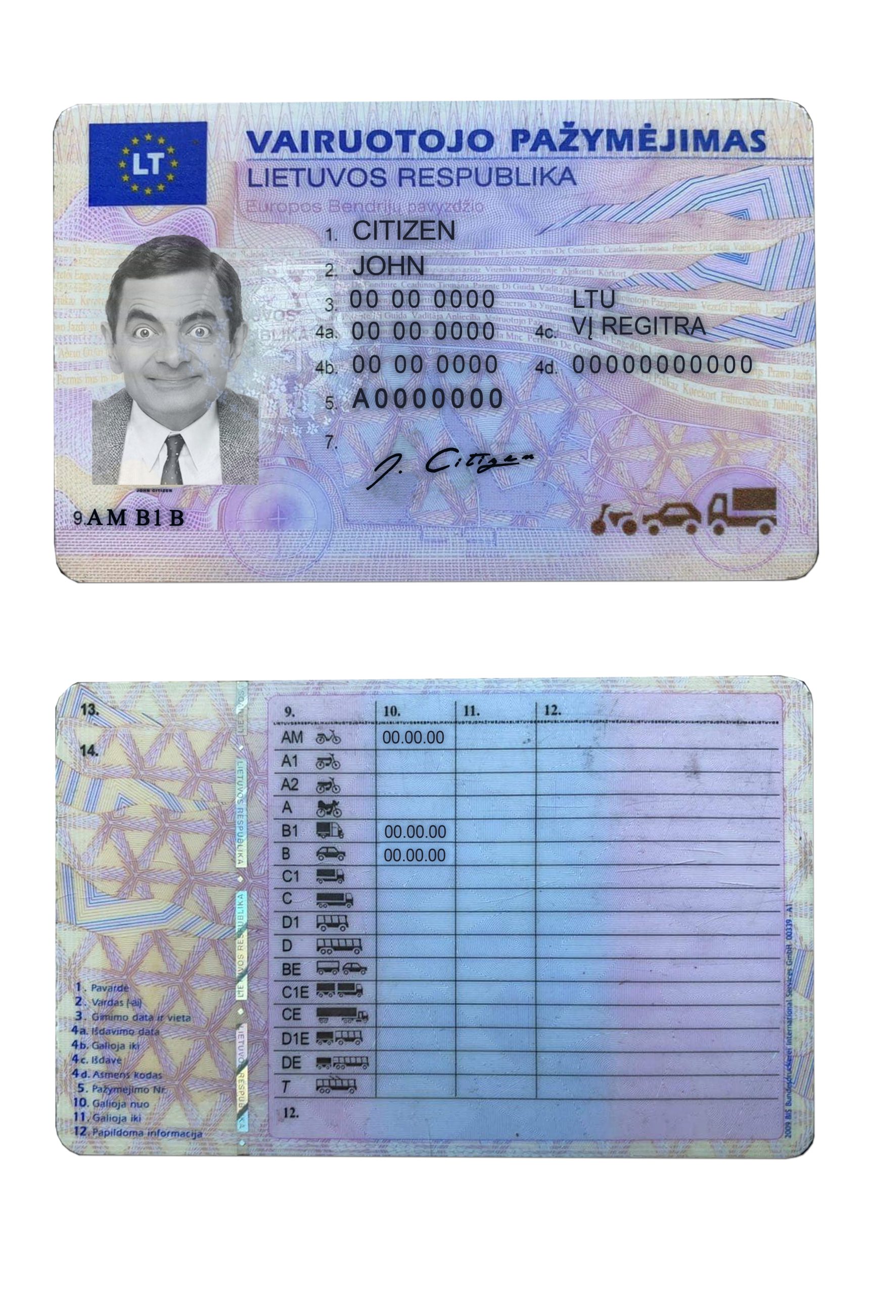 Fake Lithuania (Litva) Driver License Template | PSD Layer-Based