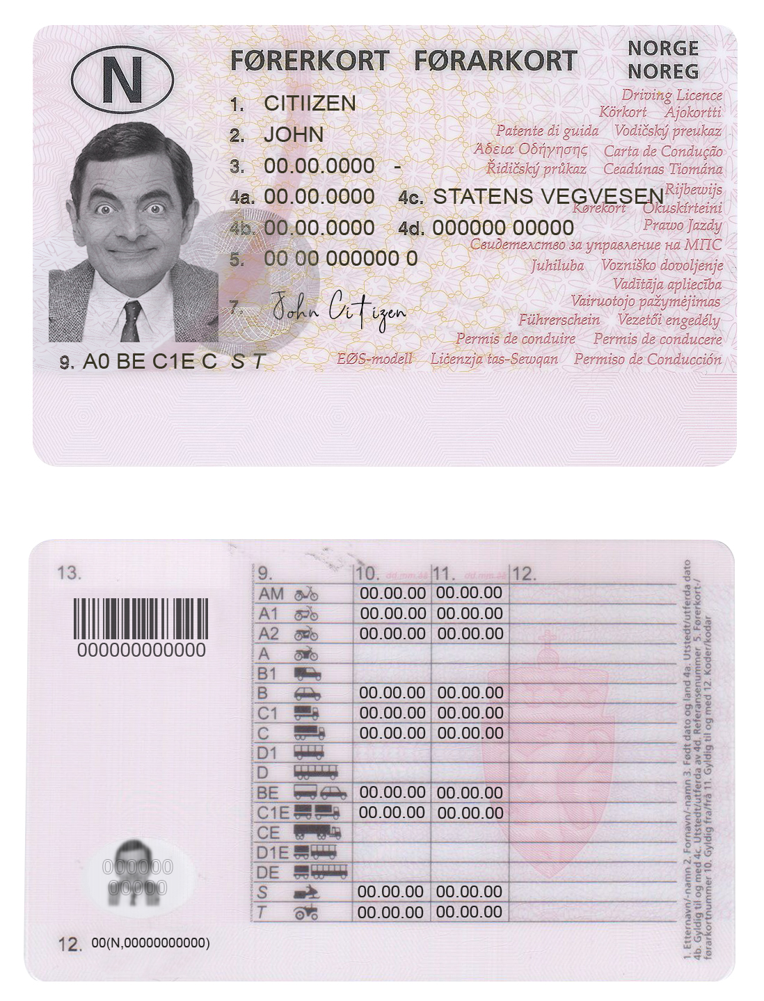 Fake Norway Driver License Template (2013 – present) | PSD Layer-Based