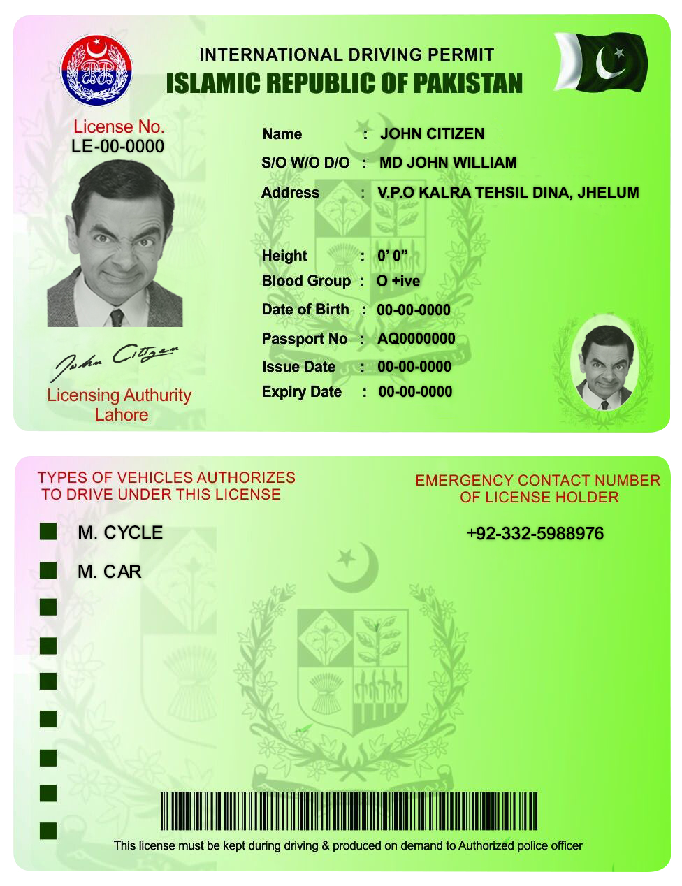 Fake Pakistan international Driver License Template | PSD Layer-Based