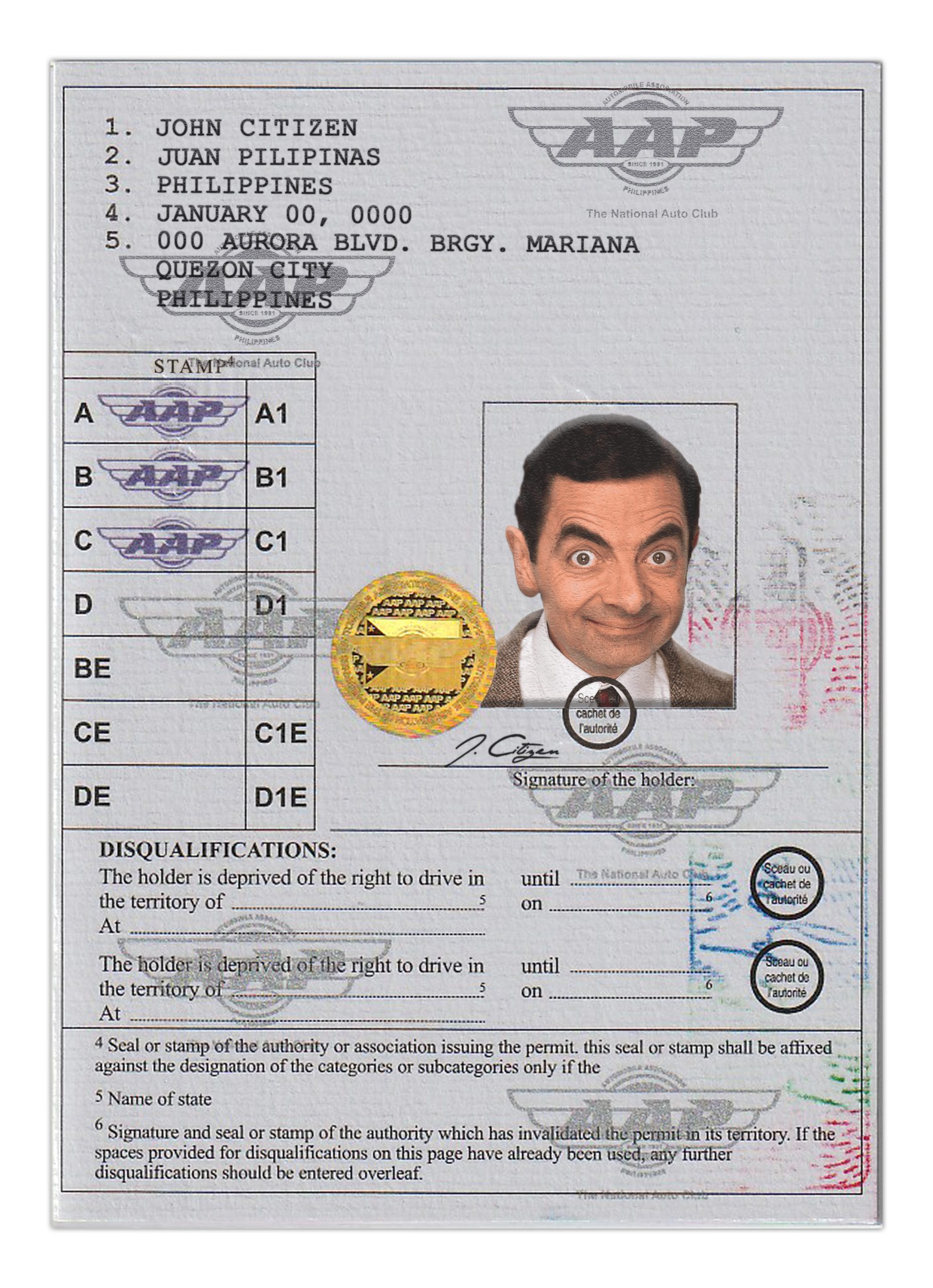 Fake Philippines International Driver permit (Vienna Convention format) Template | PSD Layer-Based