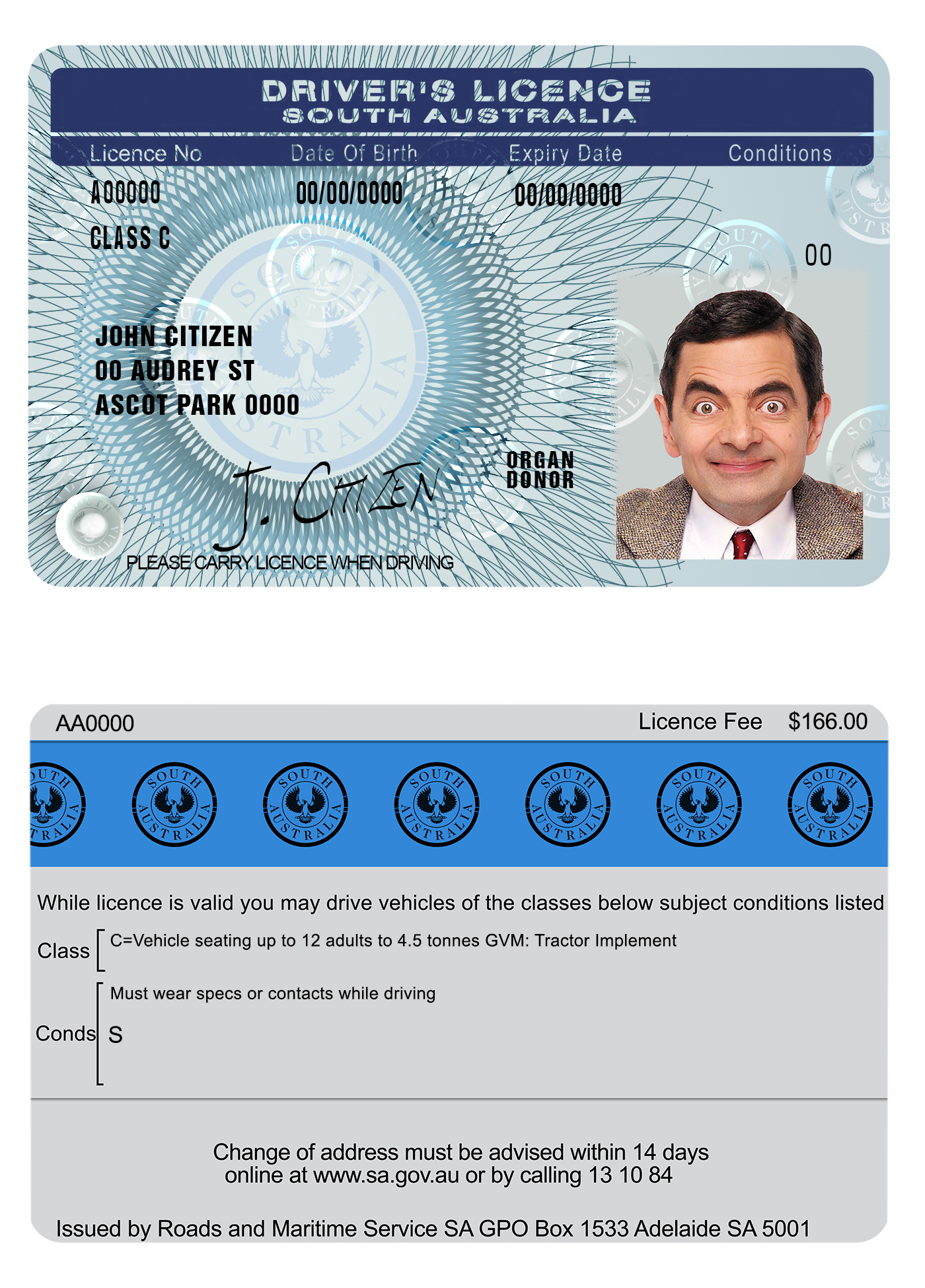 Fake South Australia Driver License Template | PSD Layer-Based