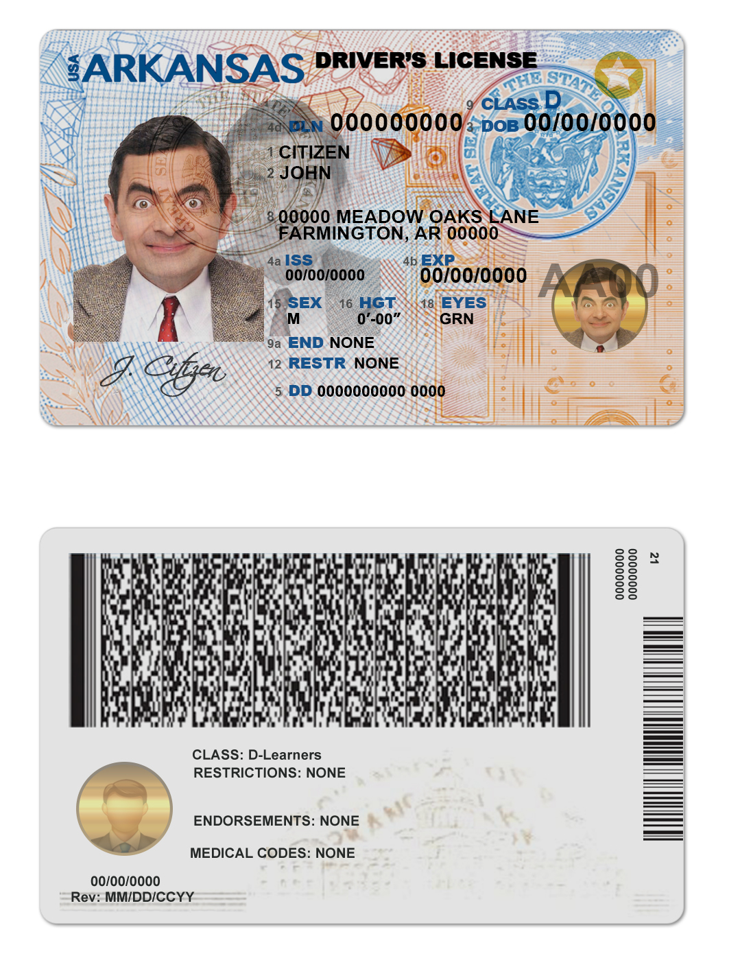 Fake USA Arkansas Driver License Template | PSD Layer-Based