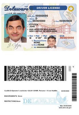 Fake USA Delaware Driver License Template