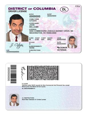 Fake USA District of Columbia Driver License Template