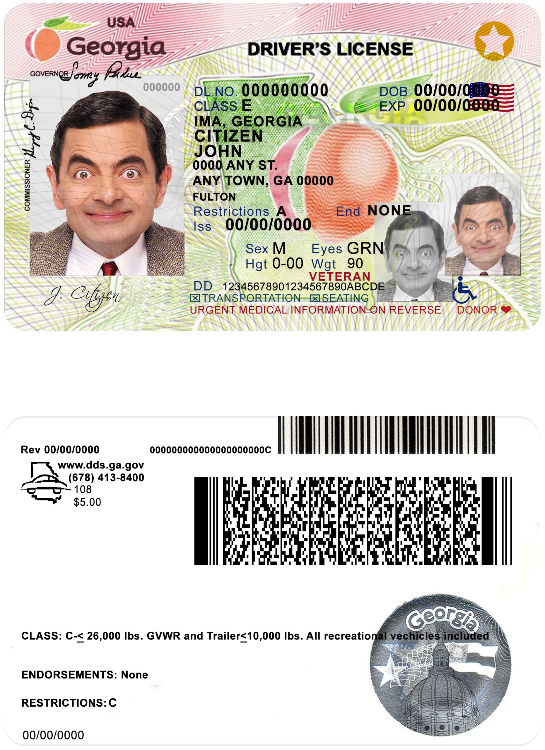 Fake USA Georgia Driver License Template (2017-2019) | PSD Layer-Based
