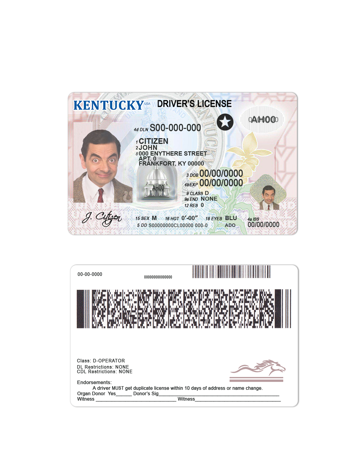 Fake USA Kentucky Driver License Template | PSD Layer-Based