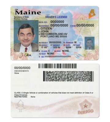 Fake USA Maine state Driver License Template