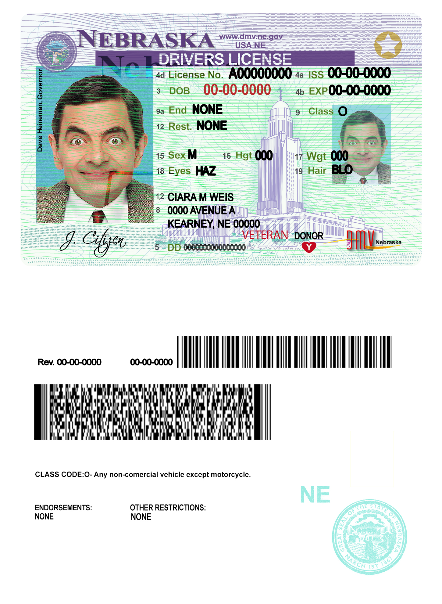 Fake USA Nebraska Driver License Template | PSD Layer-Based