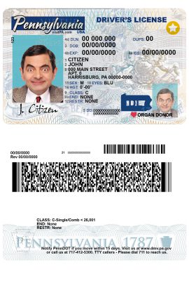 Fake USA Pennsylvania state Driver License Template
