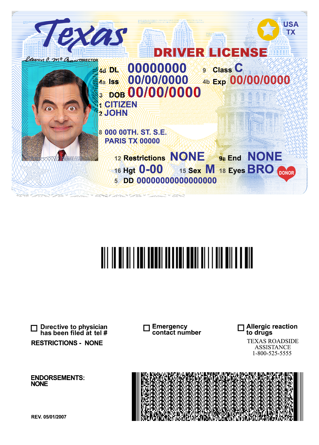 Fake USA Texas Driver License Template | PSD Layer-Based