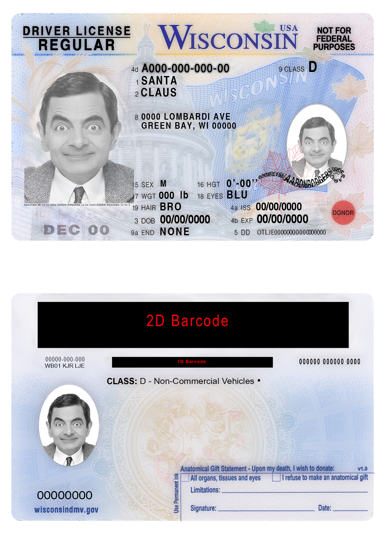 Fake USA Wisconsin Driver License Template | PSD Layer-Based