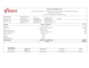 India Editable Docs 15 India Sensys technologies Pvt IT technologies pay stub Word and PDF template