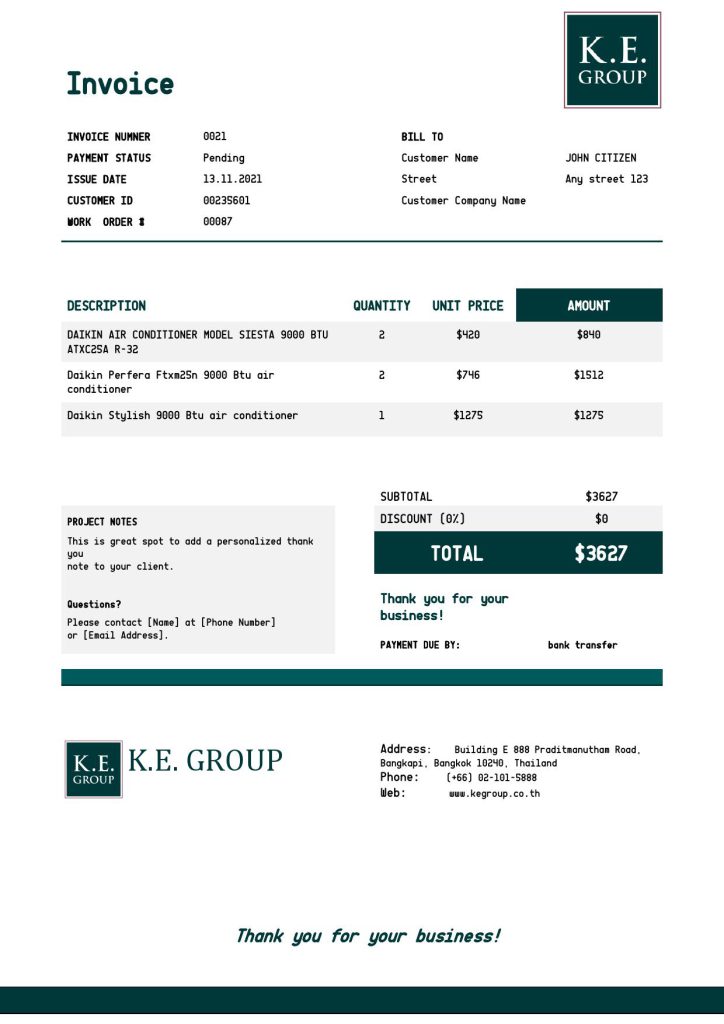 USA KE Group invoice template in Word and PDF format, fully editable