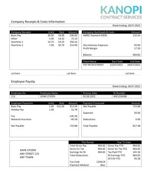 England Editable Templates 10 United Kingdom Kanopi Contract Services payroll company pay stub Word and PDF template