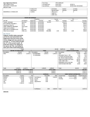 USA California Kern highschool District earnings statement Word and PDF template