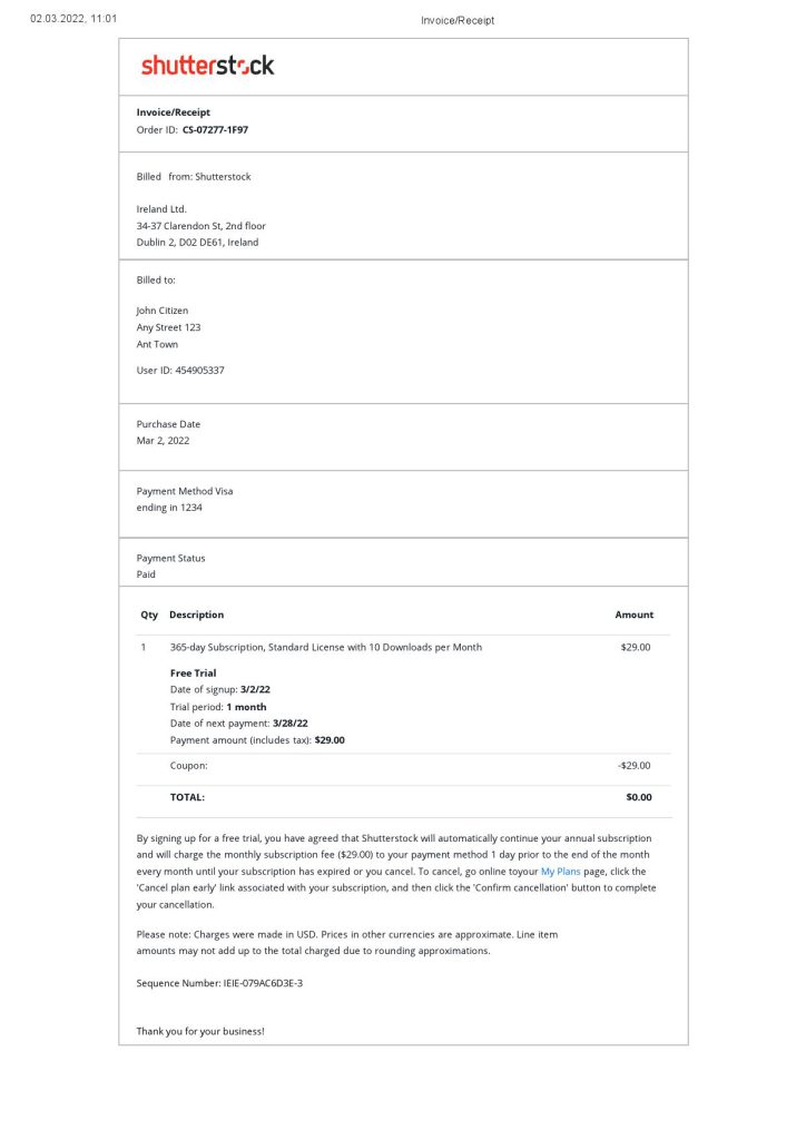 Ireland Shutterstock invoice template in Word and PDF format, fully editable