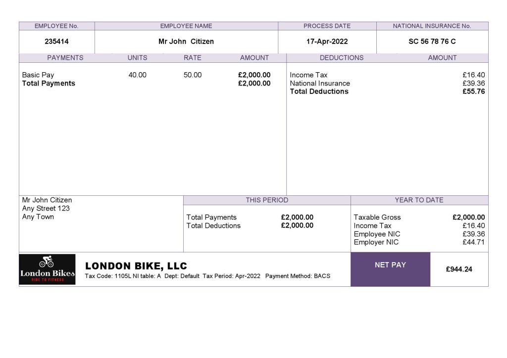 UK biking company employee sheet template in Word and PDF format