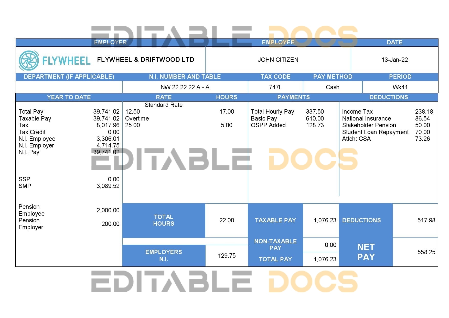 United Kingdom flywheel & driftwood company employee sheet template in Word and PDF format