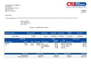 USA furniture & appliances employee sheet template in Word and PDF format