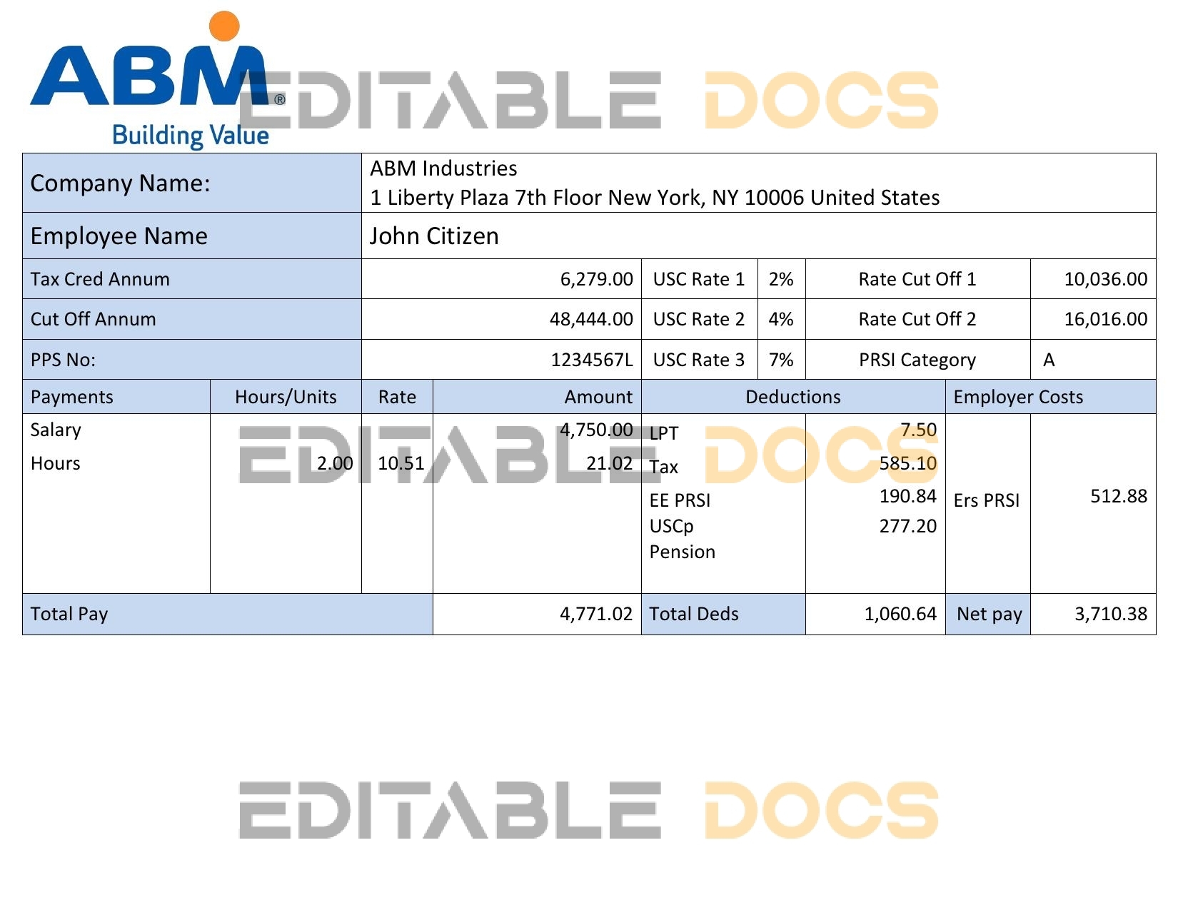 USA facility services company employee sheet template in Word and PDF format
