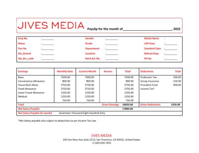 USA Jives Media advertising company pay stub Word and PDF template