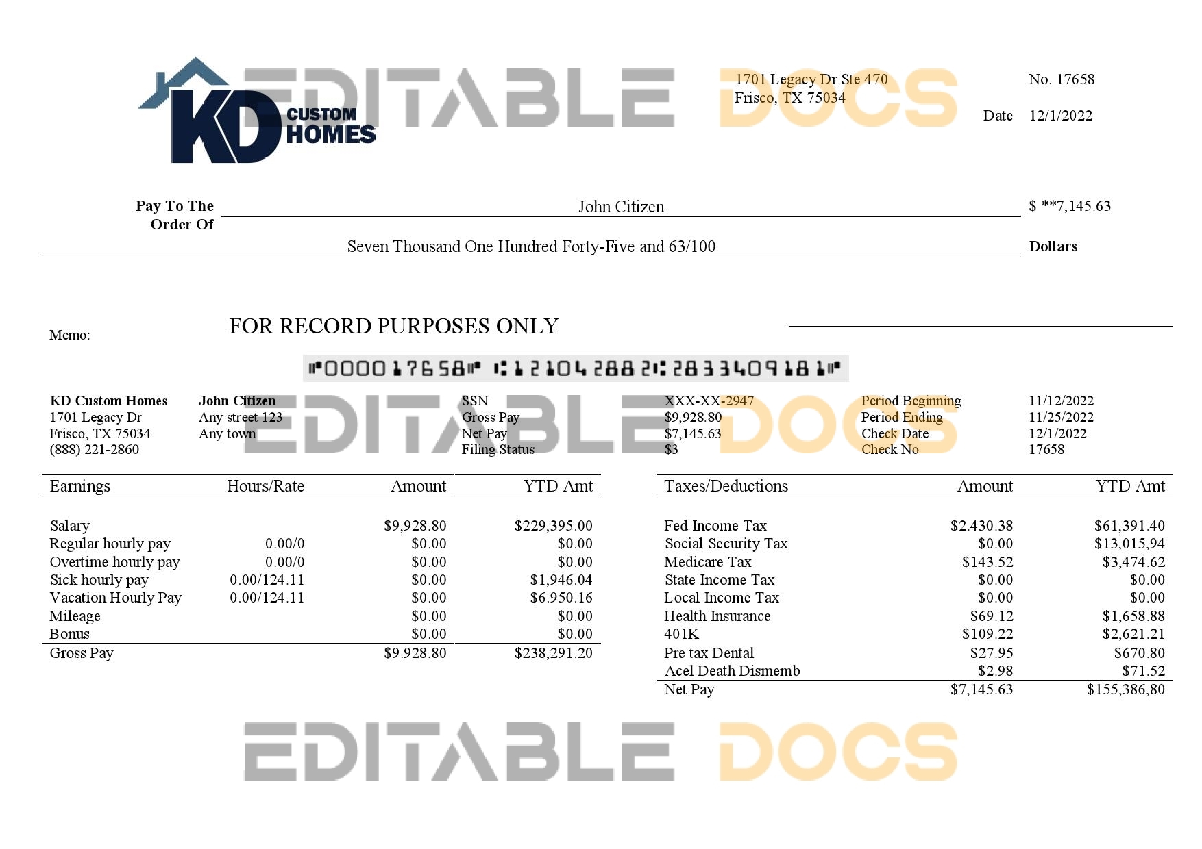 USA building company employee sheet template in Word and PDF format