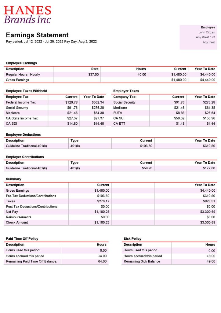 USA clothing company earning statement template in Word and PDF format USA clothing company earning statement template in Word and PDF format