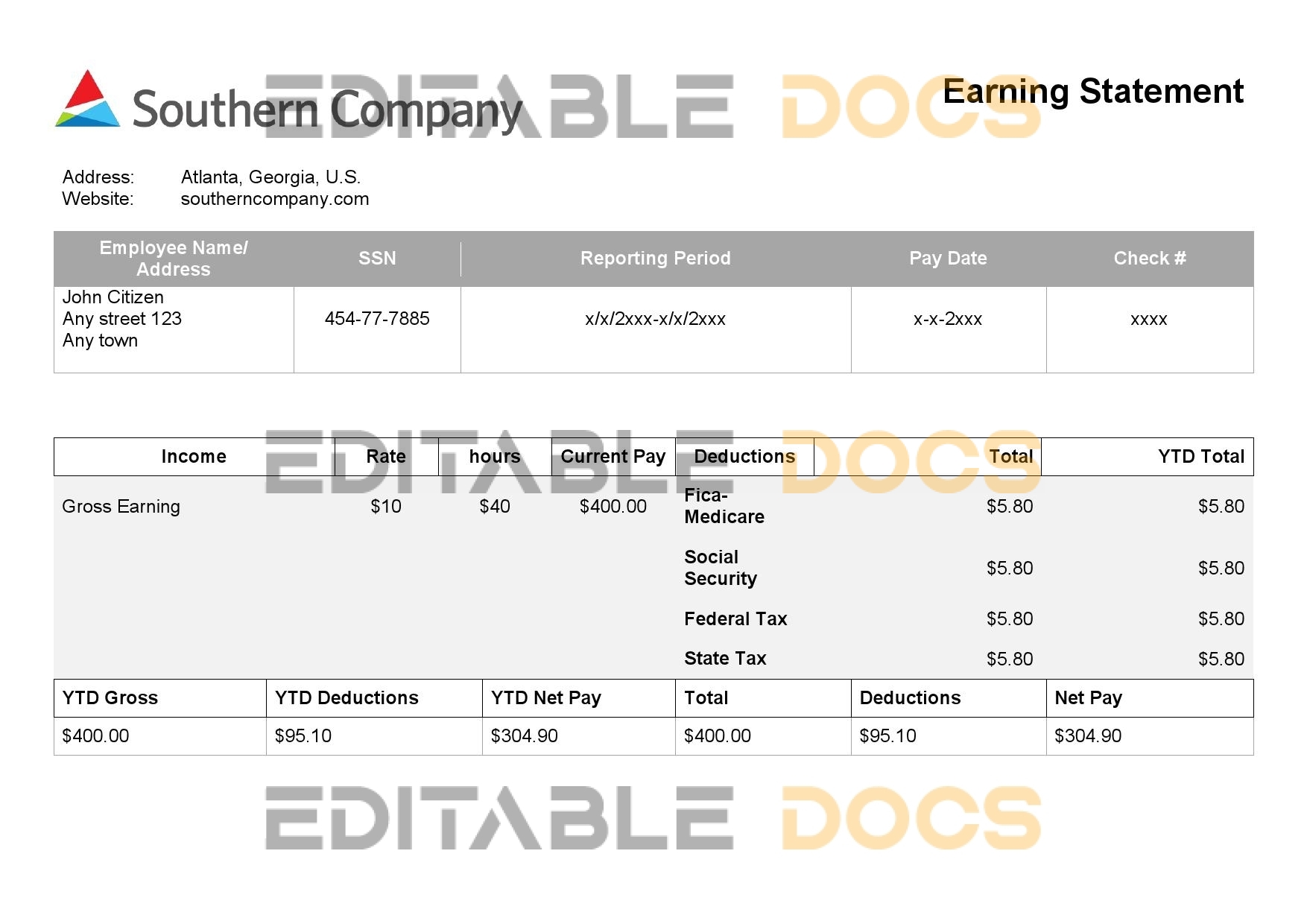 USA electric company employee sheet template in Word and PDF format