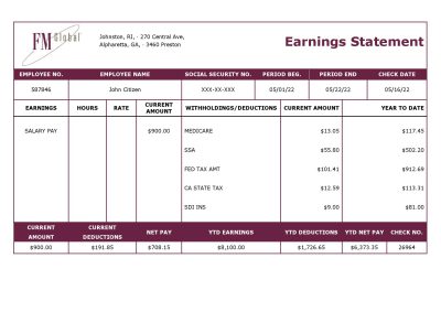 USA insurance company earning statement template in Word and PDF format