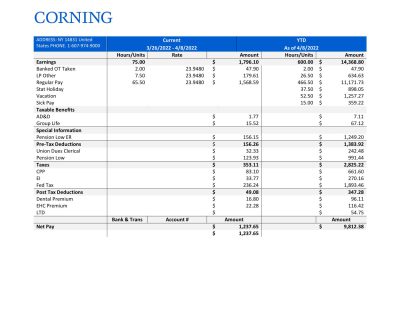 USA manufacturing company employee sheet template in Word and PDF format