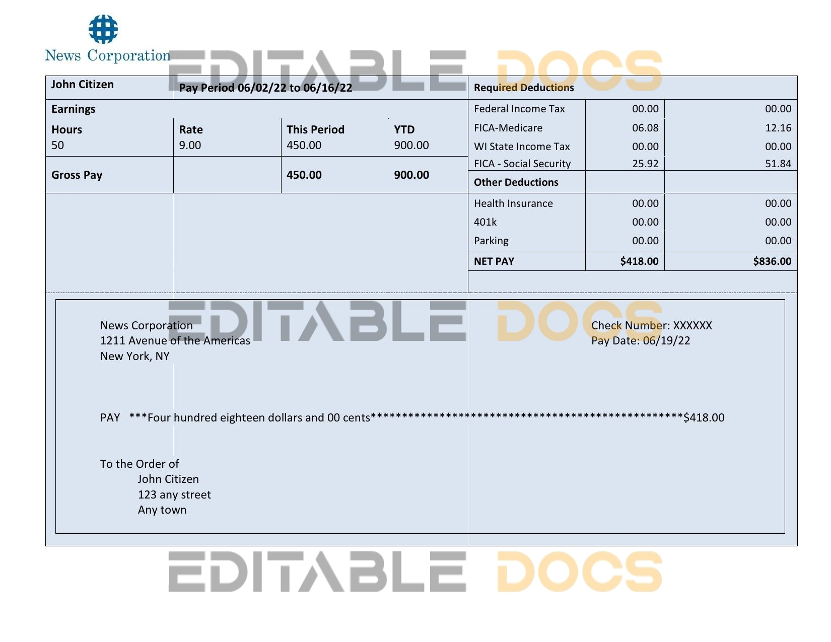 USA media company employee sheet template in Word and PDF format