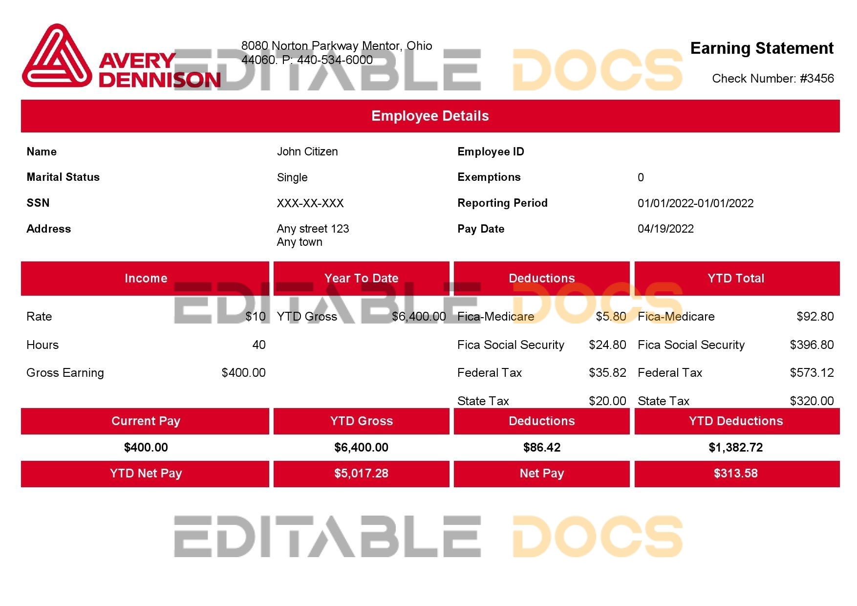 USA packaging company employee sheet template in Word and PDF format, version 2