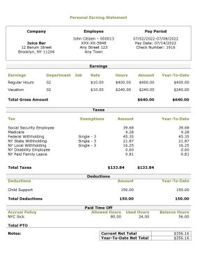 USA personal earning statement template in Word and PDF format