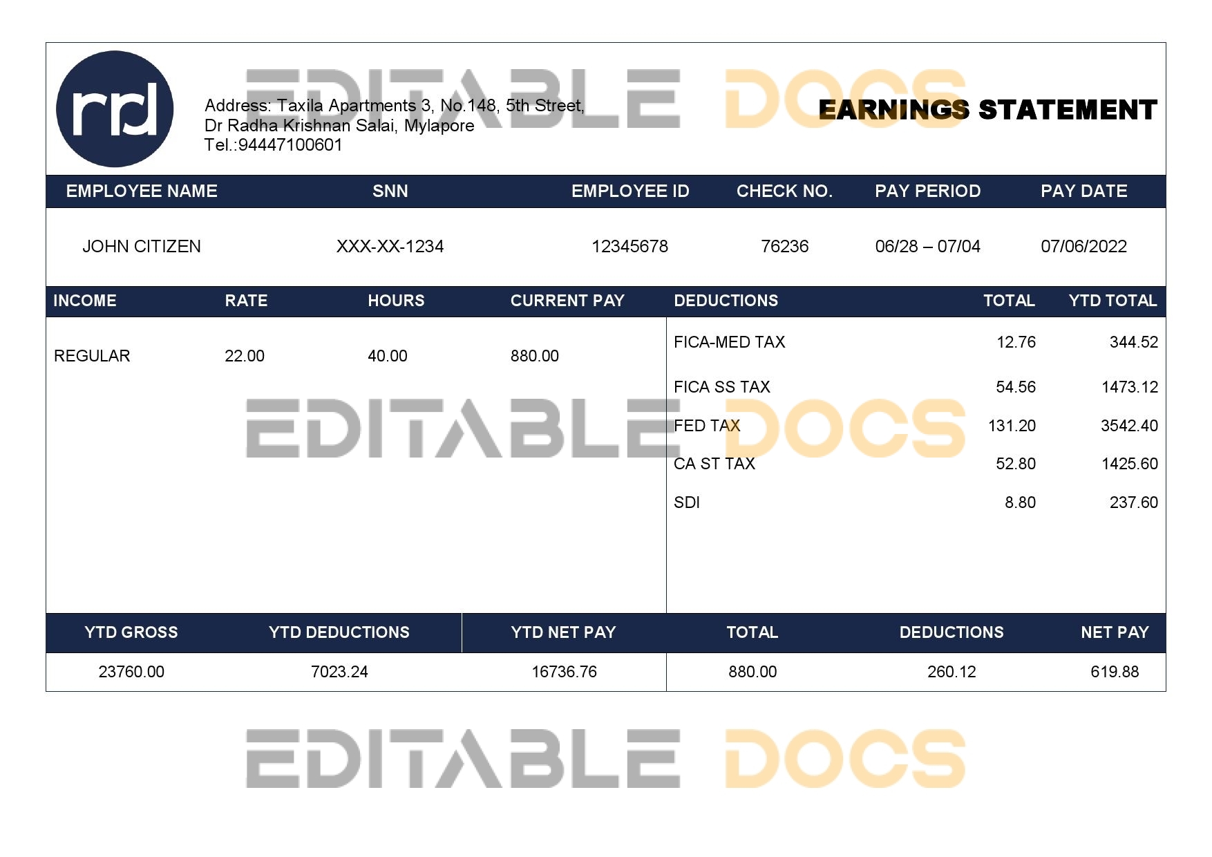 USA printing company employee sheet template in Word and PDF format