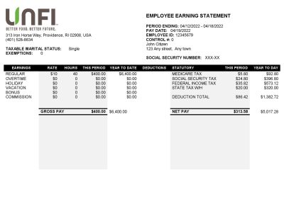 USA retail company earning statement template in Word and PDF format