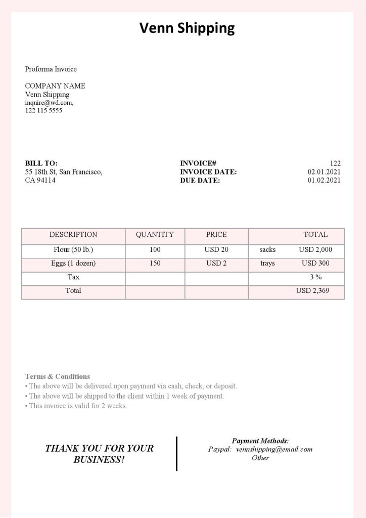 USA Venn Shipping invoice template in Word and PDF format, fully editable